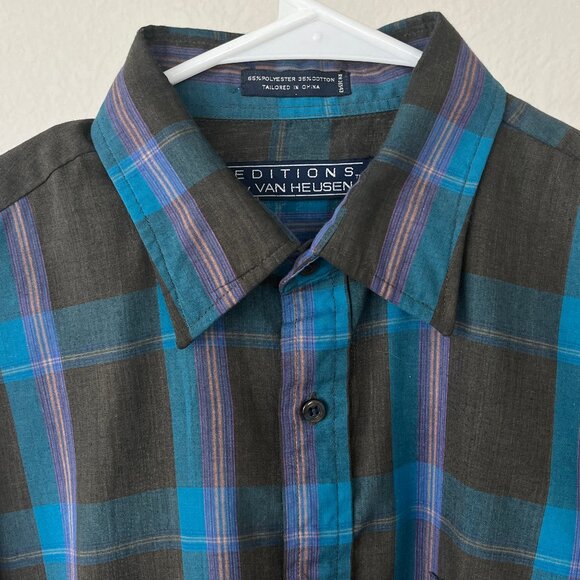 Van Heusen Editions Plaid Long Sleeve Button Up Shirt Flat Hem Medium - Picture 2 of 9